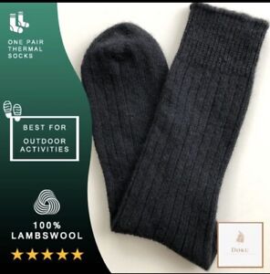 100% Lambswool Natural Pure Black Wool Socks Winter Warm Woollen Comfy Walking