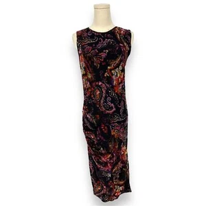 FUZZI Floral Print Mesh Bodycon Ruched Midi Dress XL Designer Made in Italy - Picture 1 of 6
