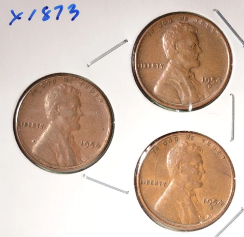 1954-P + 1954-D + 1954-S - USA Lincoln Wheat Cent Set - INV# X-1873   🇺🇸 Cover