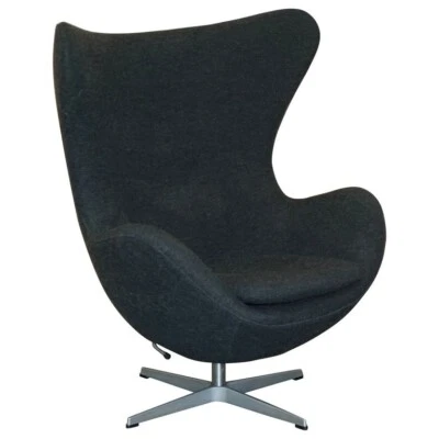 ORIGINAL 1996 STAMPED FRITZ HANSEN EGG CHAIR IN BLACK / GREY FABRIC - Image 1 of 4