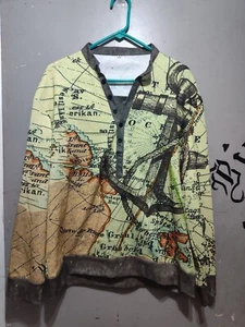 Nautical World Map Long Sleeve Shirt Mens XL - Picture 1 of 5