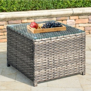 Table Coffee Wicker Outdoor Patio Side Glass Garden Furniture Top Square Deck - Picture 1 of 8