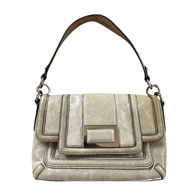 BANANA REPUBLIC Gray Patent Leather Purse Shoulder Bag 11.5”x8.5”x4” Buckle - Image 1 of 4