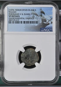 (1474–1504) Spain Blanca Ferdinand V & Isabel I – NGC VF Details - Columbus Era - Picture 1 of 2