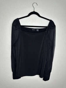 Tahari Bluse Damen XL schwarz Netz Langarm eckiger Ausschnitt transparent Oberteil elegant - Bild 1 von 7