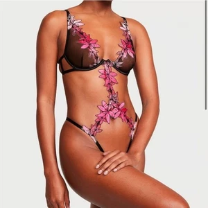 Victoria's Secret Very Sexy Ziggy Glam Floral Embroidery Unlined Cutout Teddy XL - Picture 1 of 7