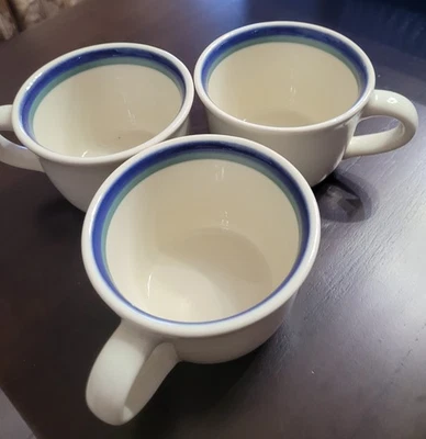 Caneca xícara de café Pfaltzgraff Northwinds verde bandas azuis EUA - Imagem 1 de 4