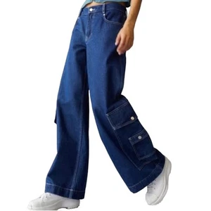 BDG Jeans Presley Wide Leg Utility Pockets Blue Denim Cotton Fisherman Size 25 - Picture 1 of 16