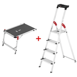 Hailo Leiter 4 Stufen L80 ComfortLine + Treppenpodest TP1, Alu Haushaltsleiter - Bild 1 von 10