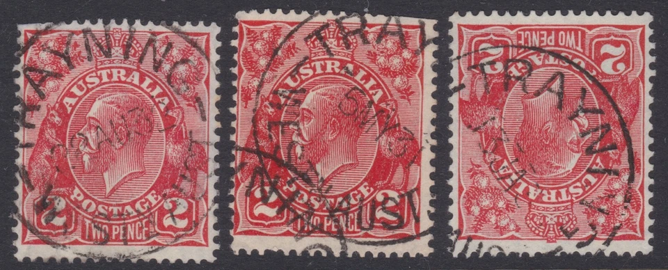 KGV Australia 2d Red TRAYNING WA Town CDS Lot x 3  - Image 1 of 1