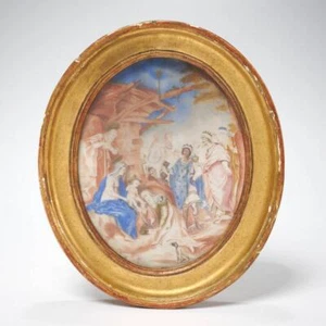 Anbetung der Sterndeuter Aquarell Pergament Gemälde Daniel Froschl Attribut Antik - Bild 1 von 5