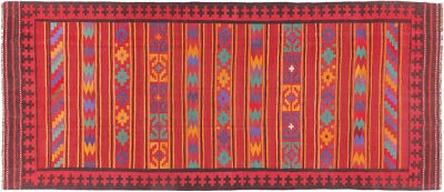 Afghan Kelim Soumakh Ghalmuri Teppich 130x290 Handgewebt Braun Streifen - Bild 1 von 4