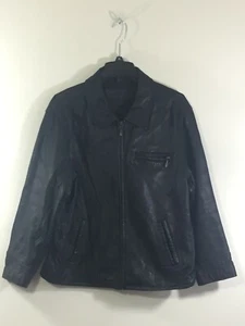 JC Penney Jacqueline Ferrar Giacca di Pelle Uomo Grande Nero Cappotto Moto Vintage - Foto 1 di 12