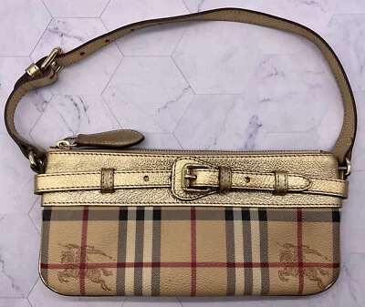 Burberry Haymarket Check Coated Canvas Gold Metallic Leather Small Shoulder Bag - Image 1 of 4