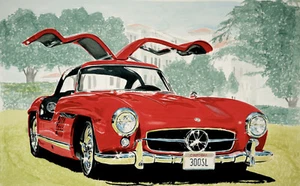 "Gullwing" Mercedes 20"X30" Automotive Car Art Signed, #'d Giclee R Lewis - Picture 1 of 1