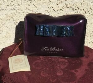 NEW Ted Baker London Blue Glitter Bow Small 5" Purple Clutch Cosmetic Bag NWT
