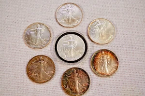 7 one ounce fine silver one dollar Walking Liberty coins. - Picture 1 of 22