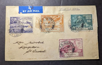 1949 St Lucia Airmail First Day Cover FDC Castries to Kingstown St Vincent - Image 1 of 2