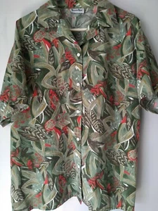 Men's Booth Bay 38 Medium Green Floral Tropical Button Short Sleeve Shirt D7 - Picture 1 of 6