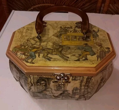 Vintage Anton Pieck Street Scene Octagon Wooden Box/Purse  - Image 1 of 4