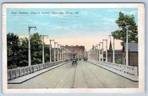1925 NASHVILLE TENNESSEE NEW VIADUCT CHURCH ST OLD CARS TROLLEY TRACKS POSTCARD - Picture 1 of 2