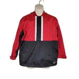 Nike Pullover Hoodie Windbreaker Boys Youth L 14-16 Red Black 90's Vintage - Picture 1 of 8