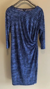 Talbots blau schwarz gesprenkelt 3/4-Ärmel Stretch geraucht Seite Kunsthalstuchkleid mittel - Bild 1 von 8