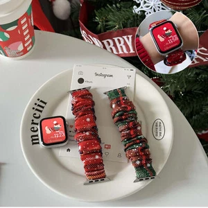 Christmas Scrunchies Soft Elastic Band For iWatch Series SE 10 9 7 5 3 1 Ultra - Picture 1 of 11