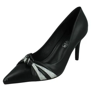 Ladies Spot On High Heel Pointed Toe Court Shoes with Glitter Twist Knot F9R0131 - Picture 1 of 9