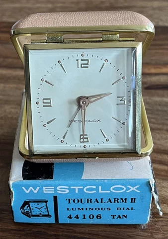 WESTCLOX Vintage Travel Alarm Clock Touralarm II Luminous Dial 44106 Tan Works Cover