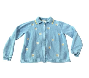 Vintage Breckenridge Blue Zip Jacket Cardigan Womens Embroidered Petite Medium - Picture 1 of 14