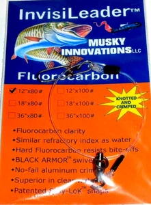 Líder de fluorocarbono Musky Innovations 12"-80 libras anudado y prensado - Imagen 1 de 1