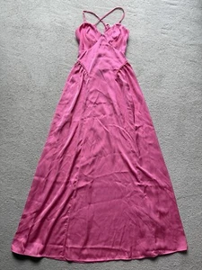 Forever 21 Barbie rosa raso senza spalline slip maxi abito scollo a V aperto cravatta schiena XS - Foto 1 di 18