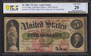 Fr.61c 1862 $5 Legal Tender Note PCGS Very Fine 20 Details - Picture 1 of 2