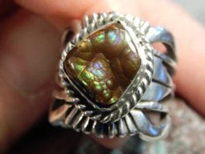New Fire Agate Sterling Silver Unisex Ring by Navajo Russell Sam Size 5 1/4 - Picture 1 of 8
