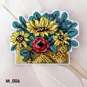 Cross Stitch Kit on Plastic Magnet Flowers DIY Unprinted canvas - Picture 1 of 1