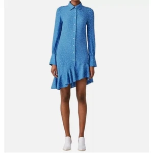 Derek Lam 10 Crosby Seide blau Fit Flare Volantsaum adrette Langarm Kleid 0 - Bild 1 von 9