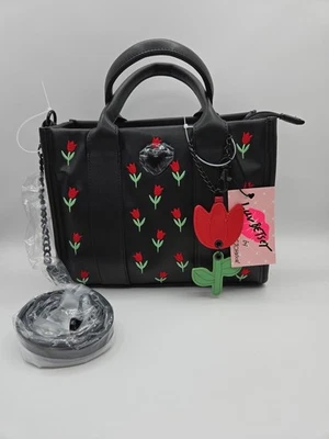 Новый Betsey Johnson черный тюльпан цветок вышитая сумочка сумка Дамская сумка - Изображение 1 из 4