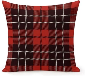Christmas Plaid Decorative Throw Pillow Covers Buffalo Check Plaid Scottish Cush - Picture 1 of 5