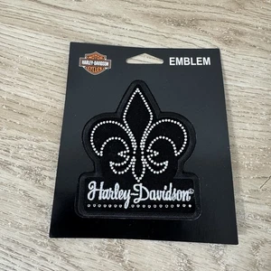 Harley-Davidson Black Fleur De Lis Embroidered Rhinestone Sew On Patch 2013 - Picture 1 of 4
