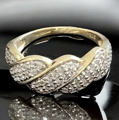 Anillo de diamantes de oro de 9 quilates 70x diamantes talla L sello de oro amarillo peso 2,8 g en caja Foto 1 de 4