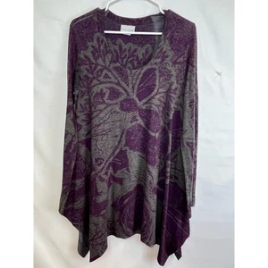 Weiche Umrandung Damen mittel lila/grau Blumenmuster Langarm Tunika Pullover - Bild 1 von 8