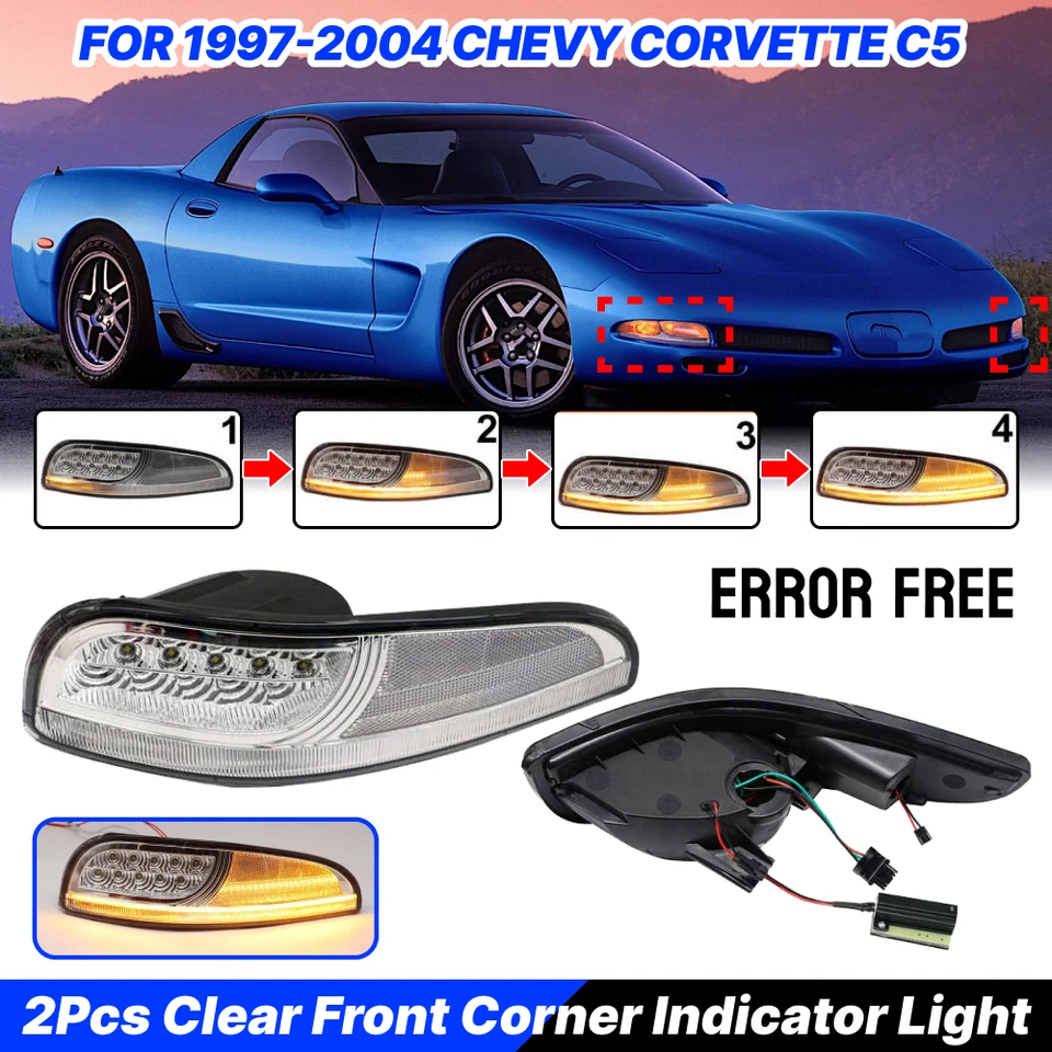 Luz de señalización lateral LED transparente sin errores para Chevy Corvette C5 97-04 Foto 1 de 4