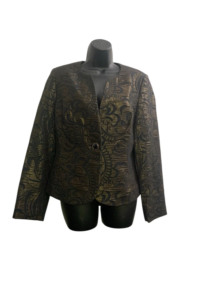 Jaqueta Metálica Preta e Dourada Tamanho Médio Noite Vintage Jacquard Nova - Imagem 1 de 4