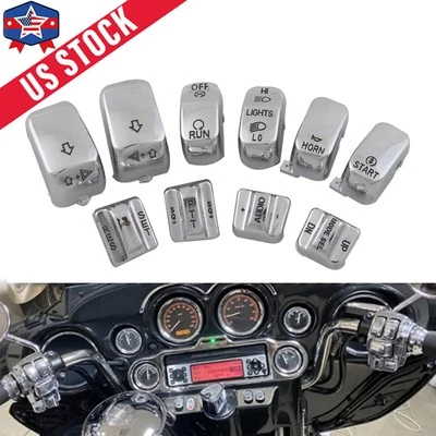 10pcs Chrome Hand Control Switch Button Covers For Harley Electra Glide FLHTCU - Image 1 of 4