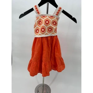 Haute Hippie Girls Dress Crochet Top Orange Ruffle Hem Sleeveless Size 4-5 - Picture 1 of 9