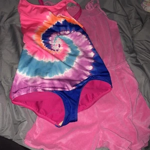 Lot of 2 Lands End Cover Up & Swimsuit Girls Size 12 One Piece Tie Dye Racerback - Picture 1 of 9
