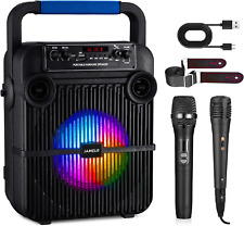 Tragbare Karaoke Anlage Mit 2 Mikrofonen, Bluetooth Lautsprecher Mit Lichteffekt