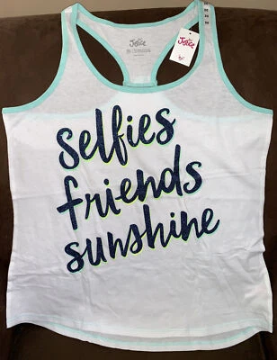 JUSTICE TANK TOP SWING SIZE 20 “SELFIES/FRIENDS/SUNSHINE” SHIMMERING SUPER CUTE - Image 1 of 4