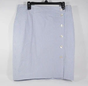 Falda Seersucker Talbots Azul y Blanco Rayas - Botones Laterales Delanteros - Talla 16P - Imagen 1 de 5